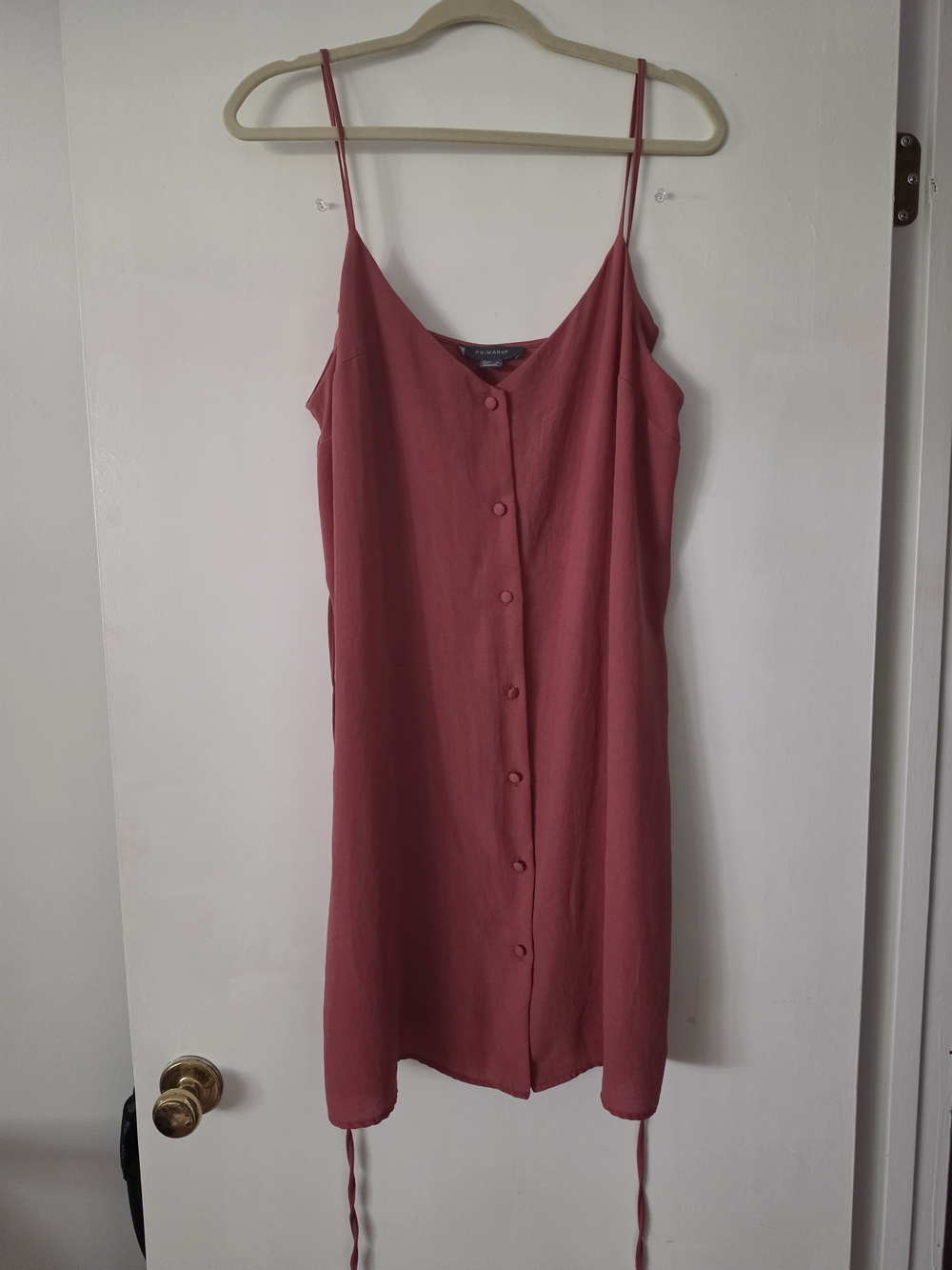 Primark Dusty Rose Button-Up V-Neck Dress W/Tie Back Sz 10
